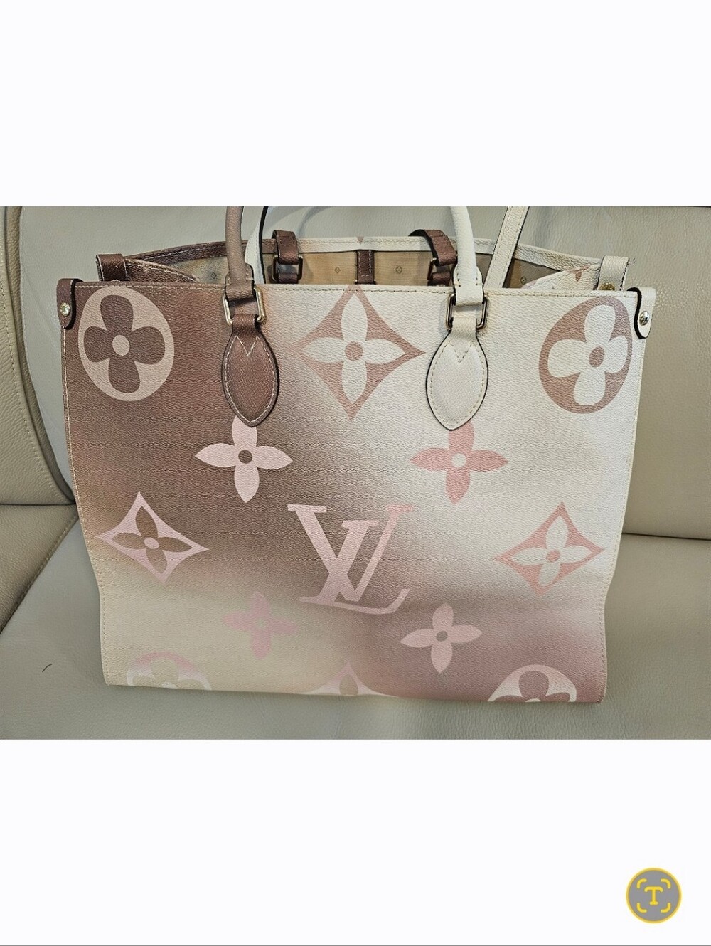 Luxury Pink Gradient Monogram Tote Bag - Designer Style.Used has Pen Marks Insid